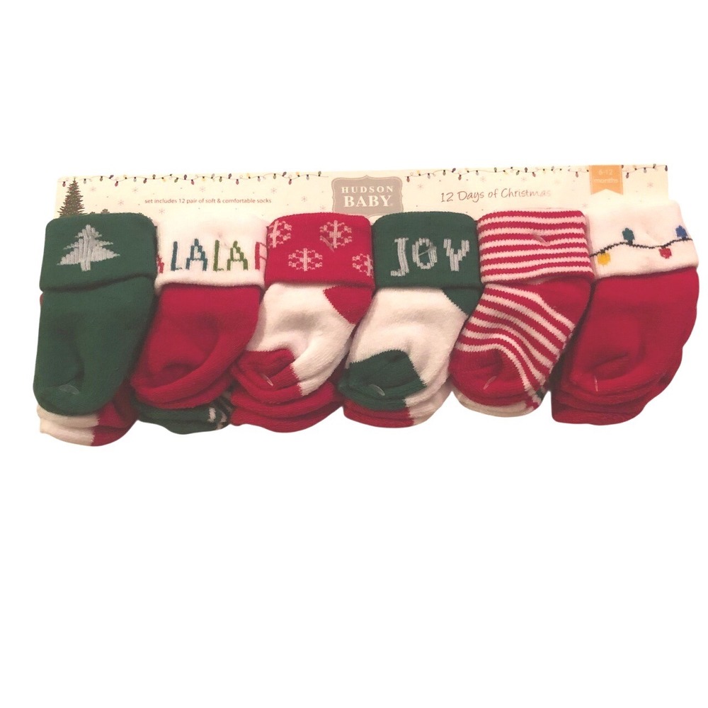 Hudson Baby Baby Socks Infant Size 6-12M Christmas 12-Pack Festive Holiday